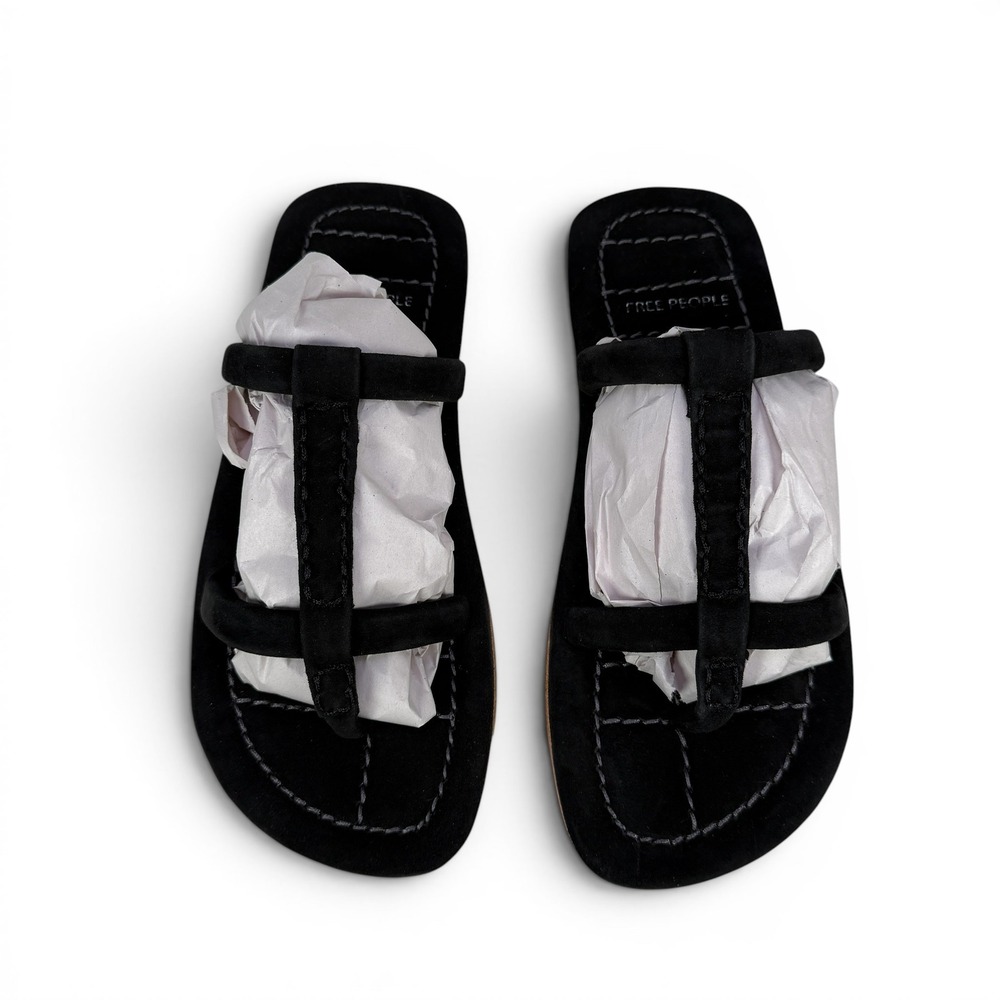 Free People Hadden Sandals Womens 8.5 Black Suede Thong Flat Slides - Picture 3 of 15